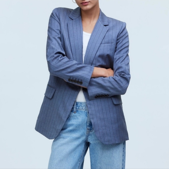 MADEWELL YARN DYED PINSTRIPE BLUE BLAZER - Picture 2 of 12